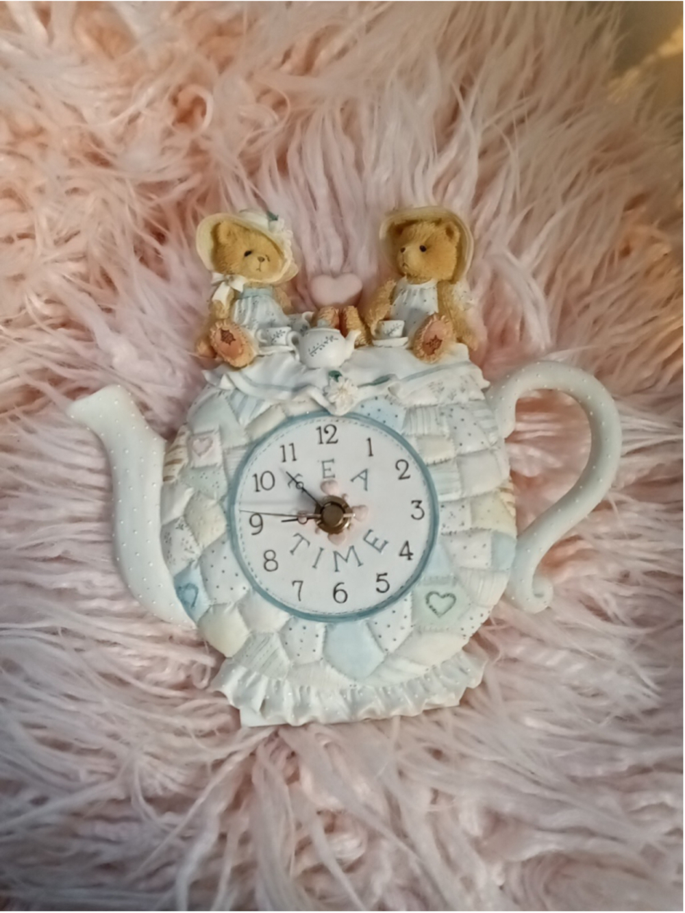 Clock Cherished Teddies Figurine Two Girls Having Tea Time working clock #132977